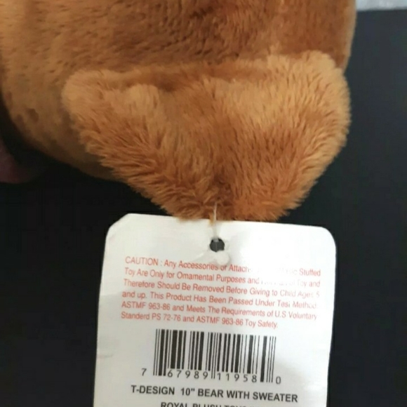 Vtg 10" Bear T Design Vegas Bear toy Stuffed Animal Animal tag's pink sweater - Picture 7 of 11